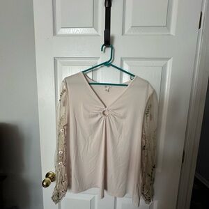 Cato Cream Blouse with Floral Sheer Sleeves